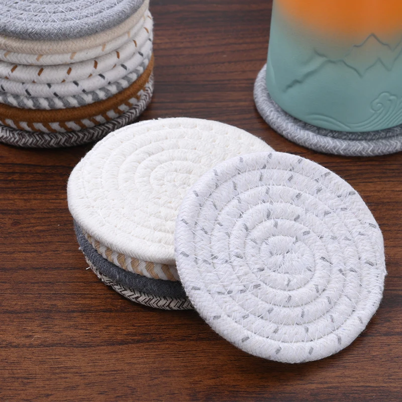 Round Cotton Rope Weaving Placemats Dish Insulation Mats Coasters Cup Mats