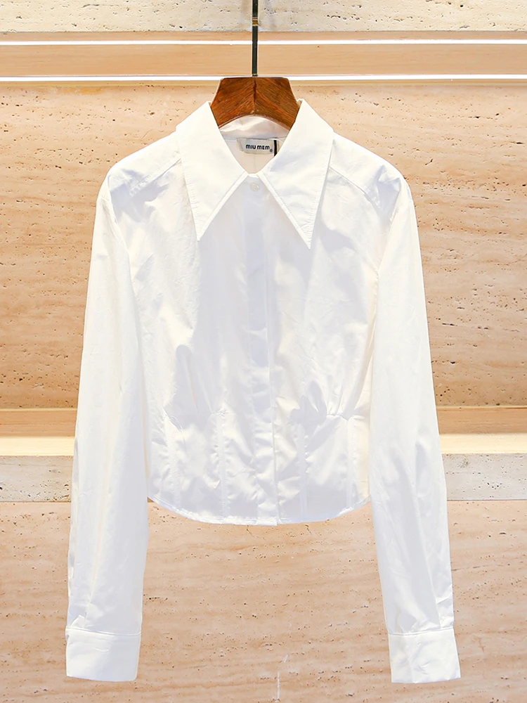 

Женский топ Ele ort с воротником irt Sli Busin, повседневный, из полиэстера, с длинными пуговицами, однотонный, весенний цвет...