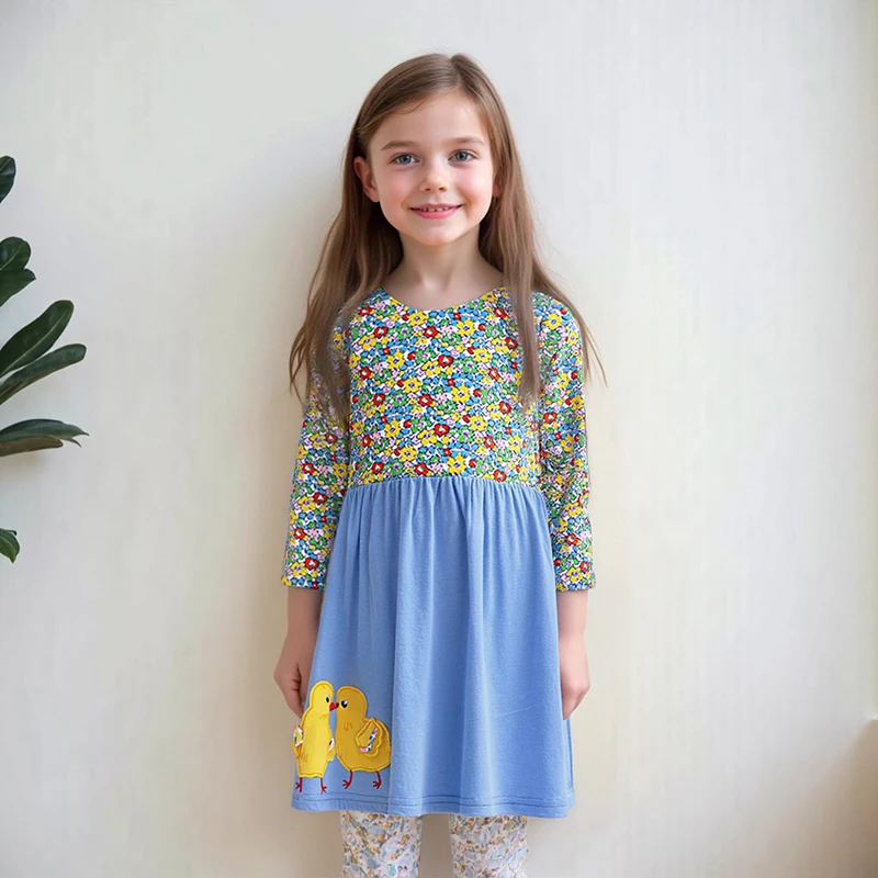 Little Maven Baby Mädchen Kleidung Herbst Kinder Langarm Kleid Blumen Tier Küken Kleid Frühling Kinder Party Kostüme