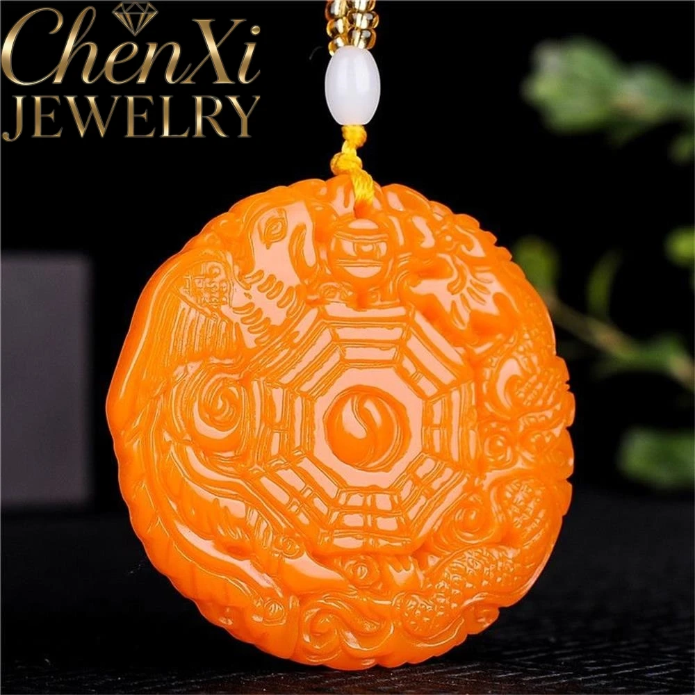

Natural Hetian Yellow Jade Dragon and Phoenix Eight-Symbol Pendant Amulets and Mascots Luxury Quality Jewelry Exquisite Charms
