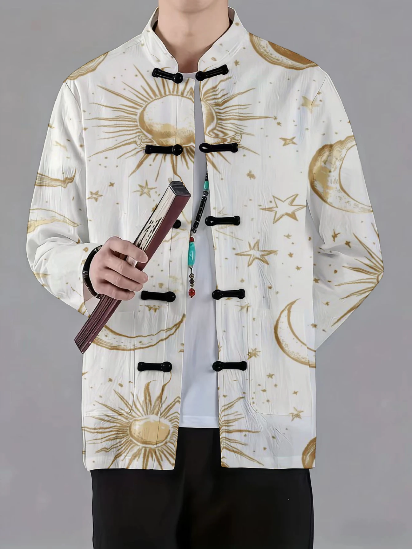 Men Mandarin Collar Frog Butto - Phone Stands 评论和价格