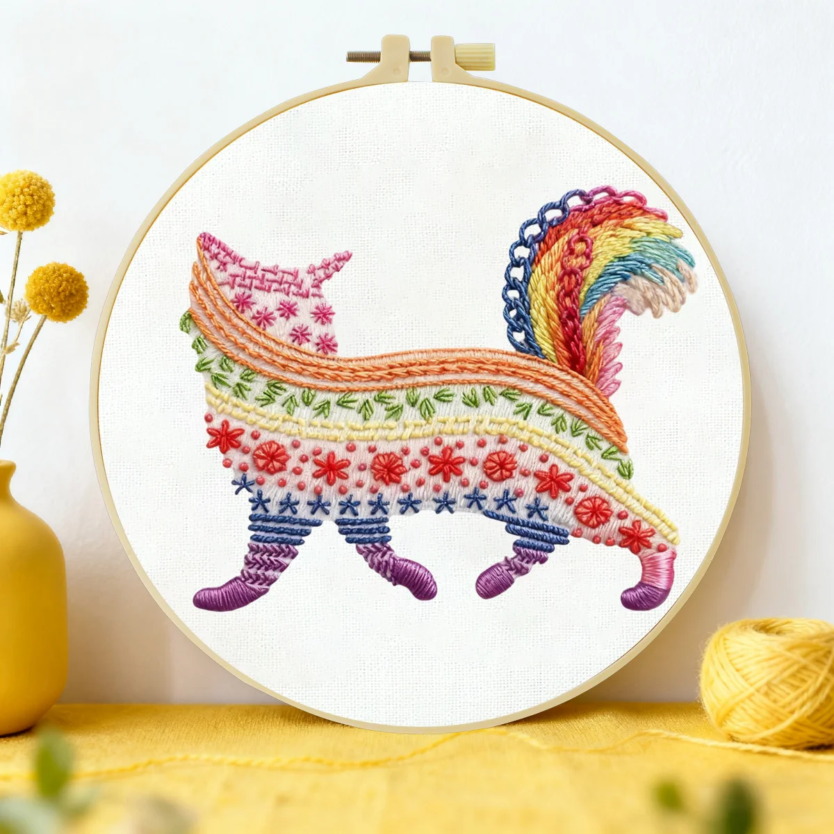 1 Stück 20X20CM/15X15CM 7,87/6,3 Zoll Katzen-Stickerei-Starter-Kit DIY-Kit DIY-Stickerei-Set Handarbeiten Nadelkunst Heimdekoration – Detail 2