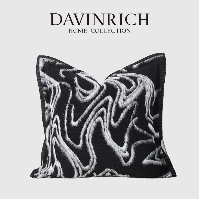 

DAVINRICH Luxury Modern Simplicity Black And White Woolen Pillow Case Dynamic Design Abstract Lines Decorative Cushion Covers