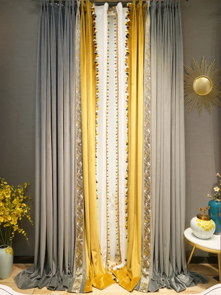 

Simple and full matte velvet fabric embroidered in solid color and atmospheric Curtains for Living dining room bedroom