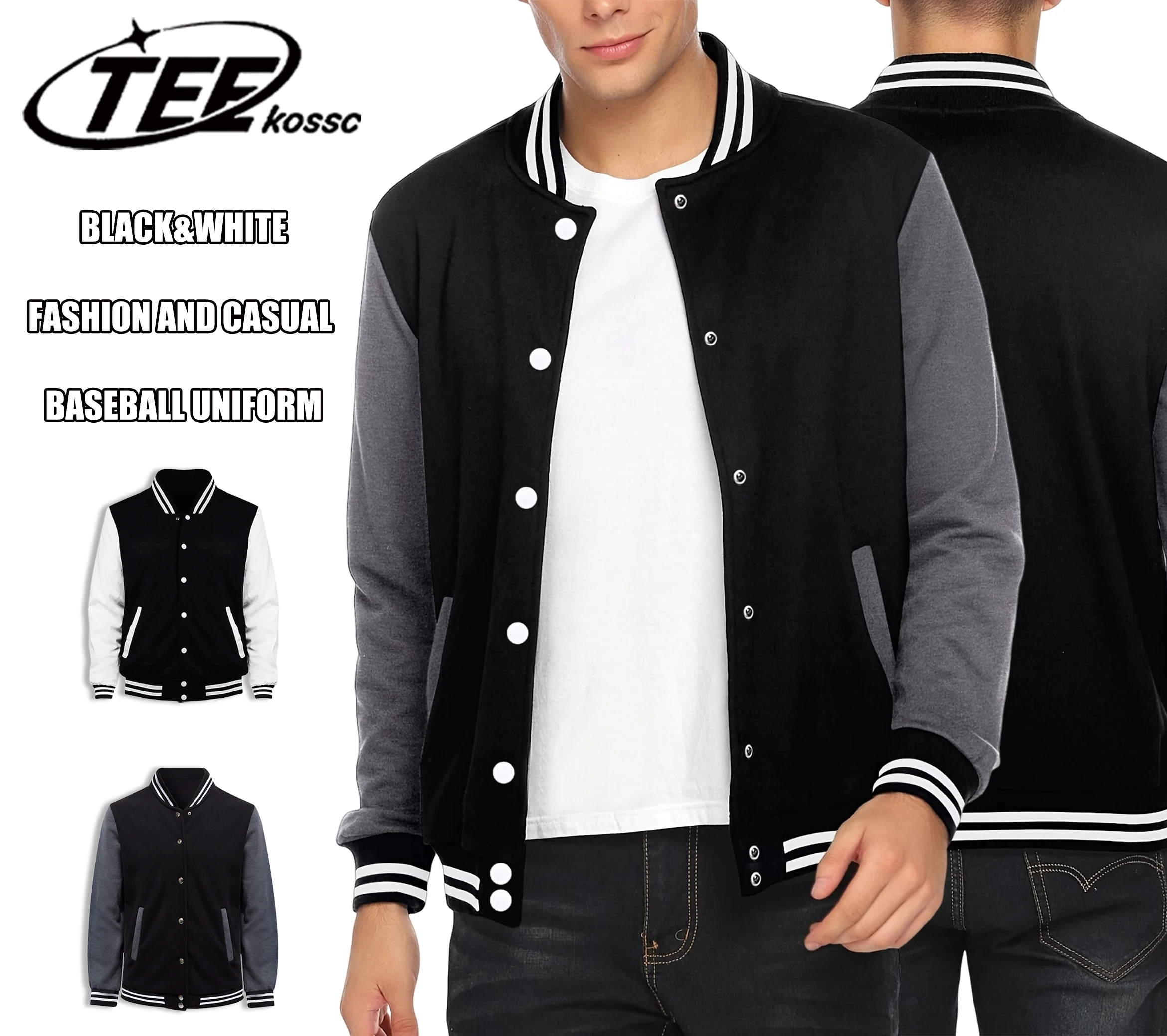 

Черно-белые однотонные куртки для мужчин, модный бейсбольный трикотаж на пуговицах, повседневная мягкая американская одежда, унисекс, флисовая теплая уличная одежда