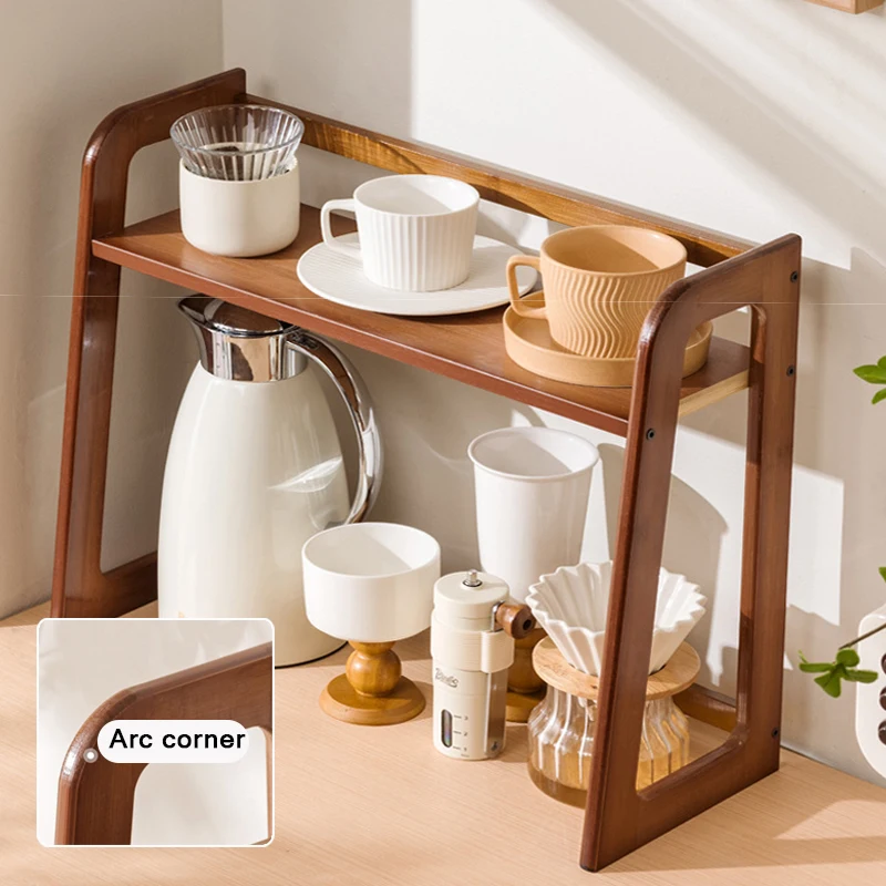 

Multi-Functional Double Layer Wooden Kitchen Organizer Shelf for Microwave,Rice Cooker,Cups & Mugs - Easy Assembly,Utility Racks