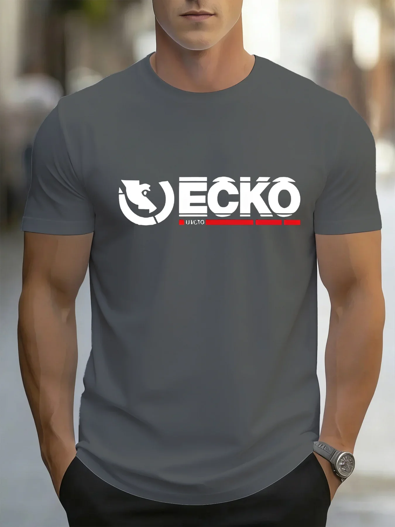 Ecko Left Half Ring Cutout Rhino Tee Thick Block Split Letter Small Horizontal Line Submark Minimal Street Hip Hop Cotton Short