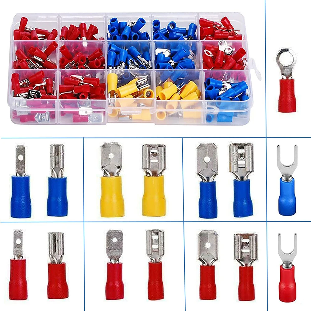 280 Pack Assorted Pin Copper Terminal Insulated Cable Connector Crimp Fork Set for Wire Ring + Clamp