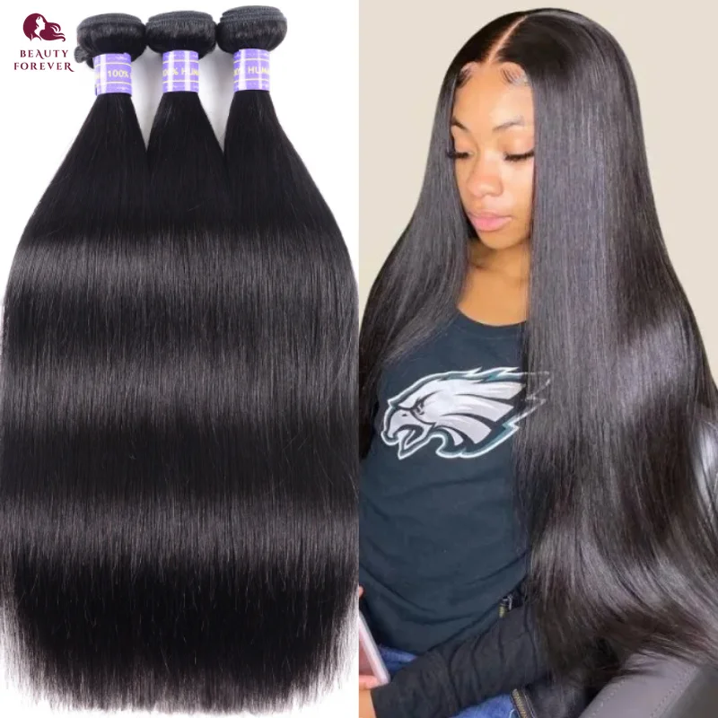 Beautyforever Raw Human Hair Bundles Straight Brazilian Hair Weave Double Weft 3 / 4 Bundles Raw Virgin Human Hair Extensions