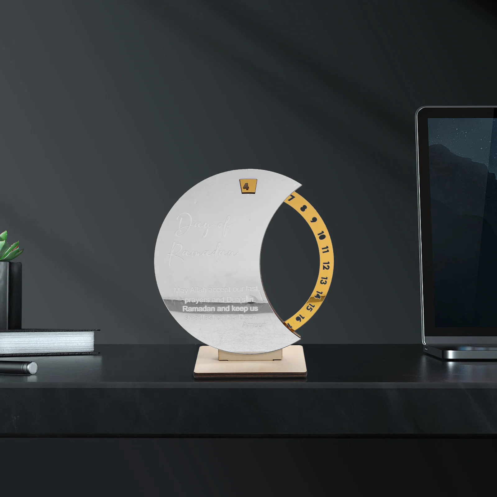 

Wooden Ramadan Advent Calendar Desktop Ornament with Precise Countdown Function Festival Decor for Office Home Holiday Reminder