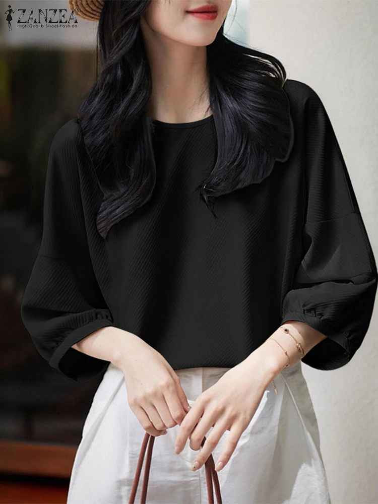 

ZANZEA Women Blouse Summer Tunic Tops 2025 Fashion 3/4 Sleeve O-Neck Vintage Shirts Korean Blusas Elegant Casual Office Blusas