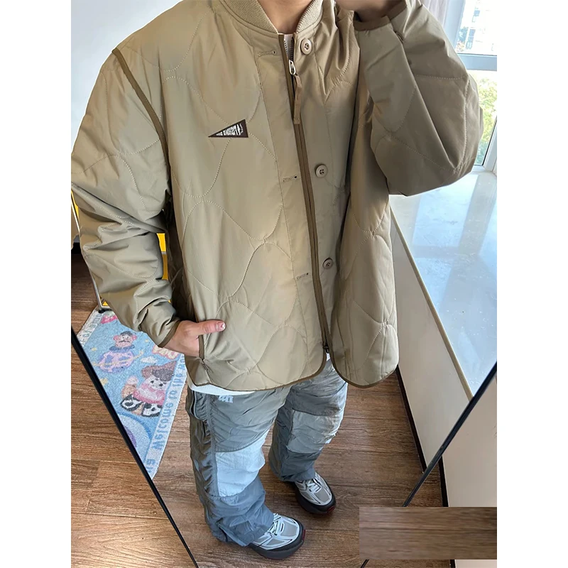 

Thickened American Diamond Grid Cotton Jacket Men's Winter Warm Baseball Coat Outerwear Fashionable Three-proof Composite Fil...