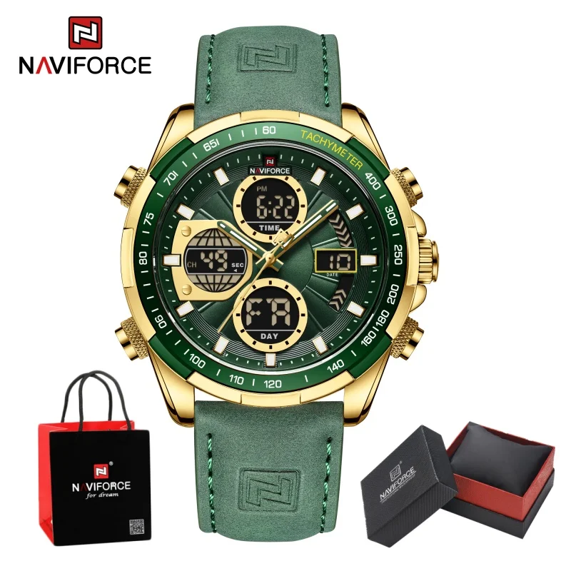 NAVIFORCE Male Quartz Dual Display Watch Alarm Clock Waterproof Big Digital Military Luxury Male Daily Wear Wristwatch ​Gift Box
