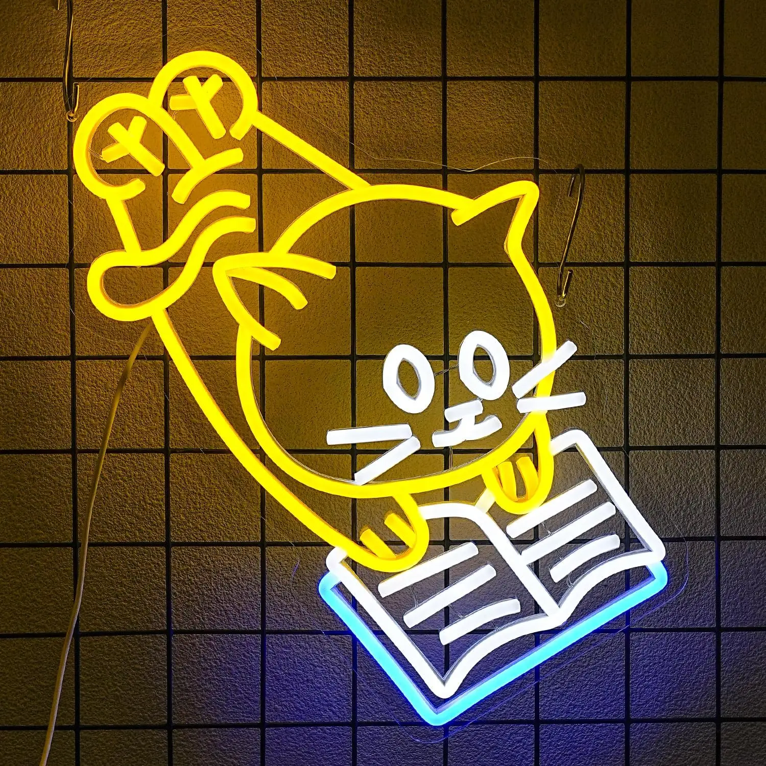 Cat Reading Book Neon Sign LED Reading Kitten Neon Lights Dimmable for Classroom Library Children Studying Room Bedroom Decor
