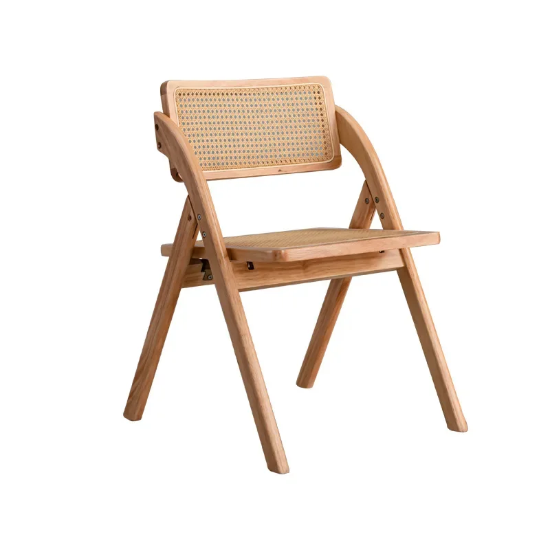 Nordic Solid Wood Rattan Armchair Ins Style Rattan Folding Chair Portable Leisure Folding Rattan Chair