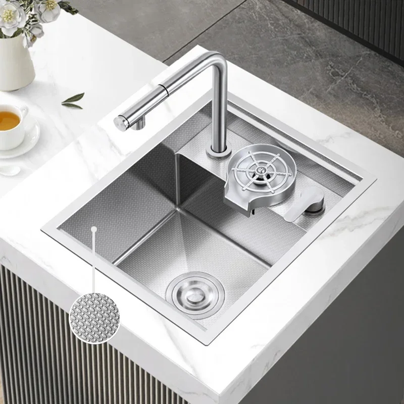 SUS 304 Stainless Steel Hidden Island Sink Rice Grain Embossing Prevent Scratches Handmade Single Cup Rinser kitchen Sinks