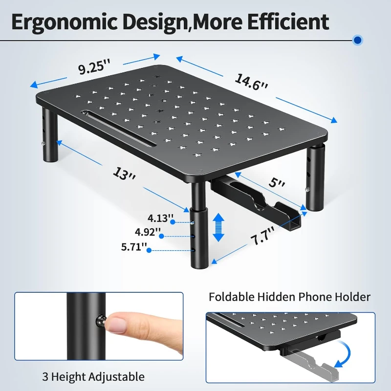 2 Pack Monitor Stand , 3 Height Adjustable Stand with Unique Star Mesh for Computer, Laptop, Printer, Notebook, iMac