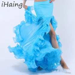 2023 Sexy Women Belly Dance Spilt Skirt Lady Open Knit Spanish Bellydance Lesson Wear Dress Stage Costume Swing Rave Outfits