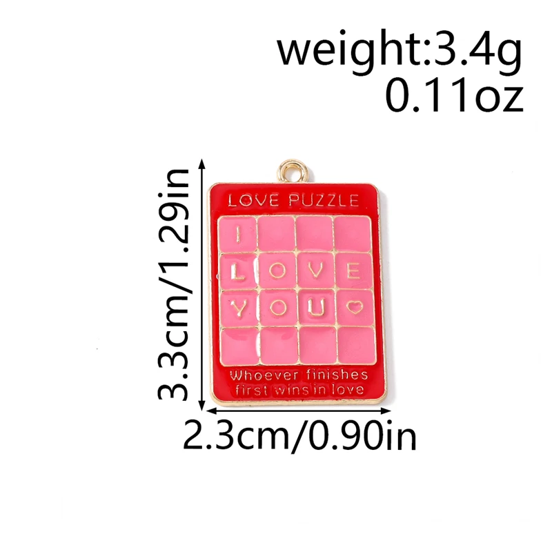 10 Stück 23 x 33 mm niedliche Emaille-Liebesherz-Buchstaben-Quadrat-Charms-Anhänger für Schmuckherstellung, Halskette, Ohrringe, Valentinstagsgeschenke – Detail 1