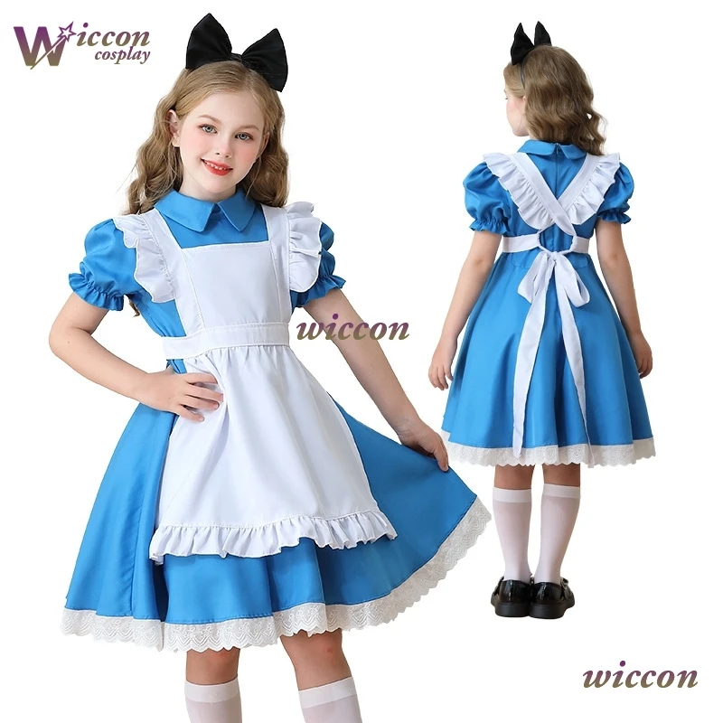 

Ynot Children Girls Blue Alice in Wonderland Costume Dress For kids Lolita Maid Cosplay Carnival Halloween Party Costumes