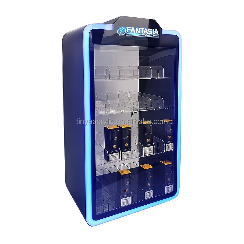 custom.Hot Sale Big Floor Type Display Cabinet Smoking Store LED Light Display Stands Lock Door Display Boxes