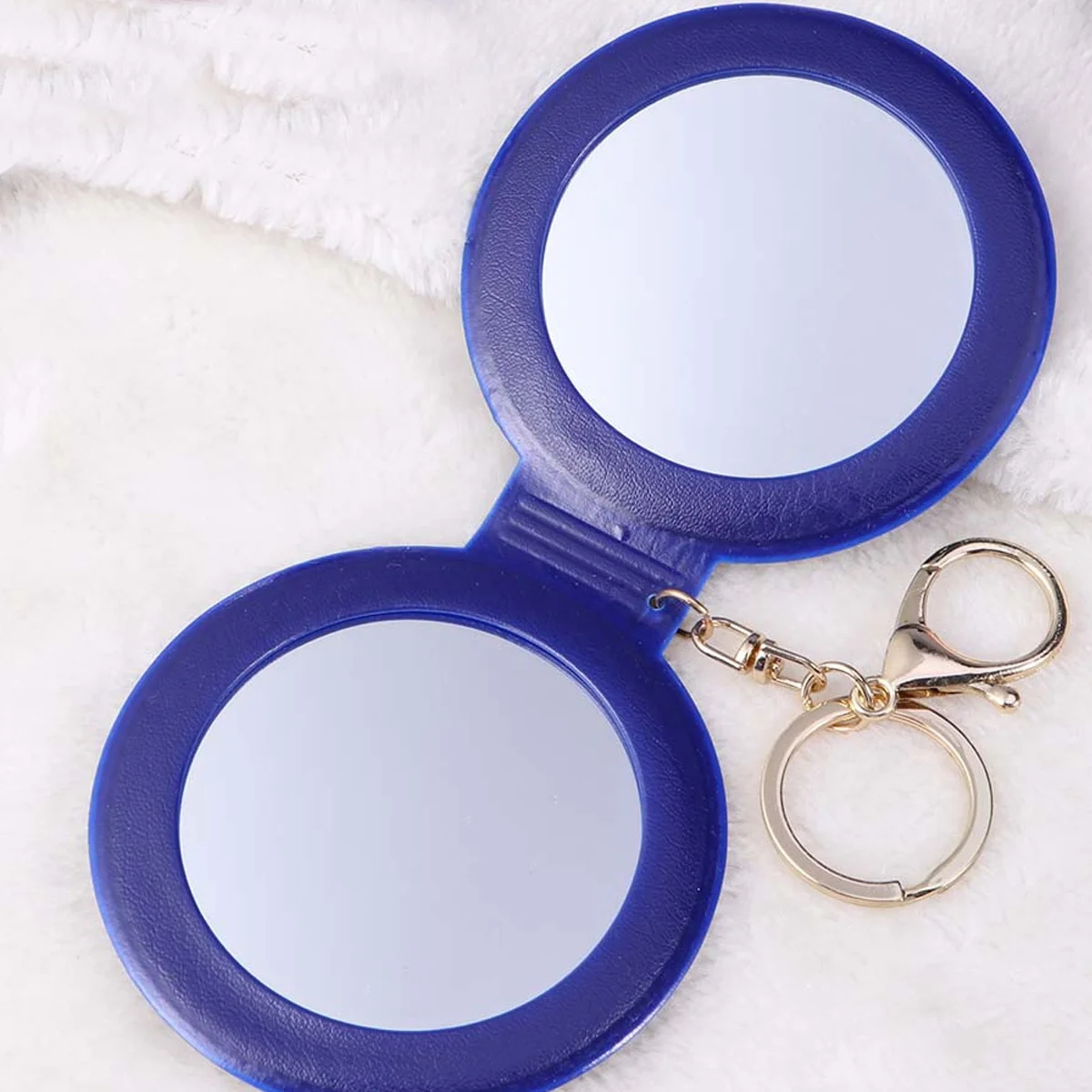 Kompakter Klappspiegel, dunkelblauer PU-Rahmen, doppelseitig, tragbares Make-up für Frauen, perfektes Badezimmer-Geschenk