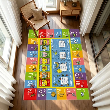 Children's Educational Tools: Alphabet, Seasons, Weekly Calendar Rug, Learning Game Rug, Non-Slip Floor Mat for Playroom and Bedroom
