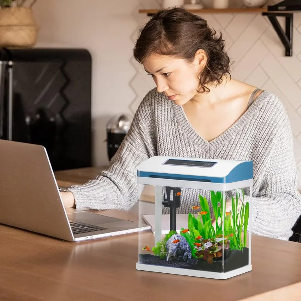 

Small Fish Tank Aquarium, 4 Gallon, Self-Cleaning with Color LED Lighting, Room Decorative Desktop, Glass Aquariums