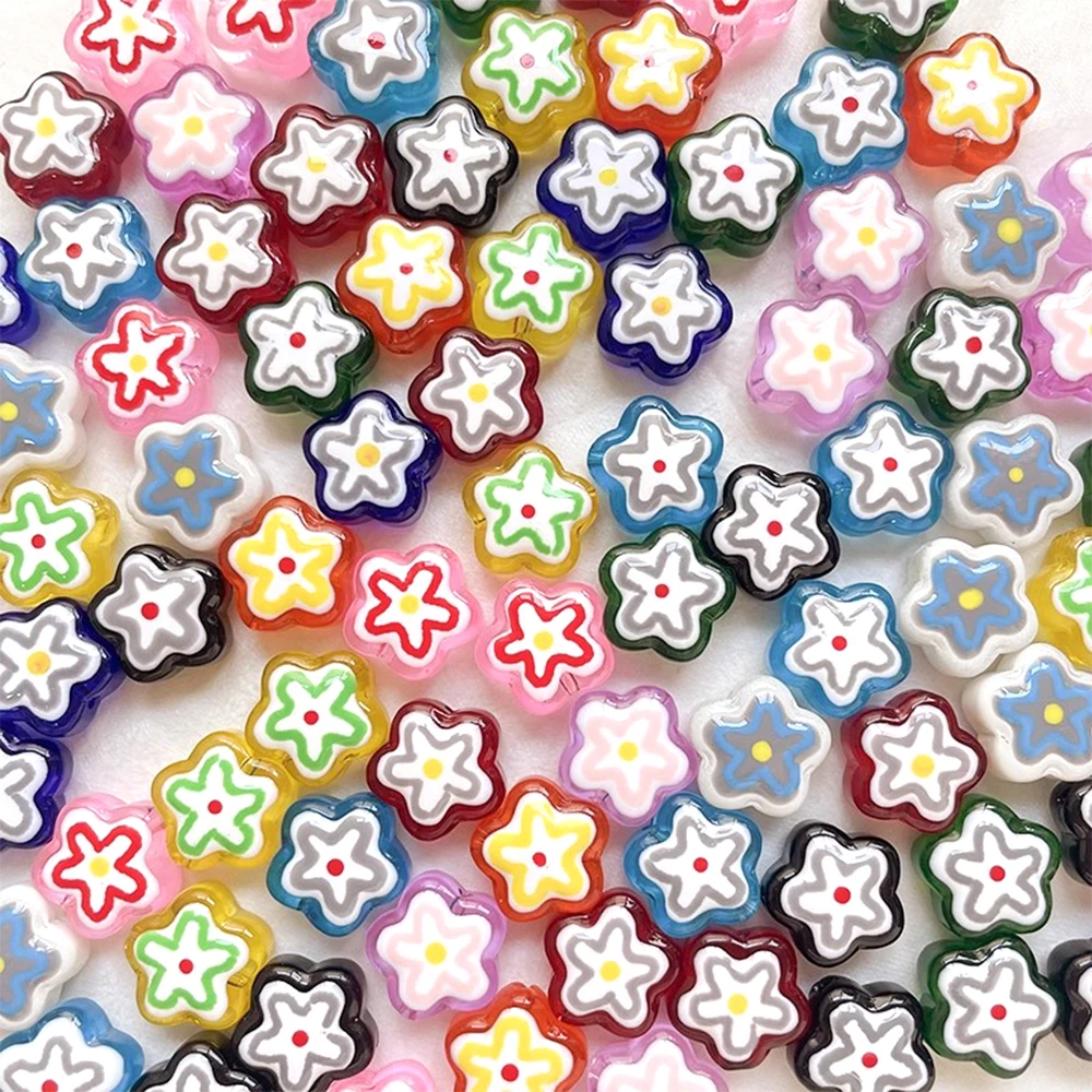 5 Pieces Colored Hand-painted Stars, Small Flowers, Glass Beads DIY Fashion Jewelry Making Necklace Bracelet Accessory Materials