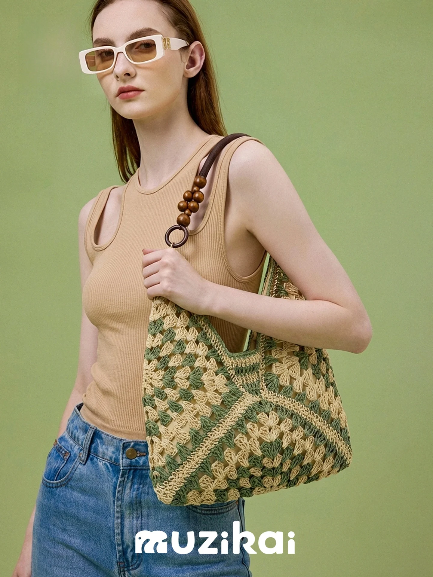 

MuziKai Large Capacity Women's Tote Bag 2026 New Summer Fashion Contrast Color Woven Beach Bag Modern Neutral Style Single ...