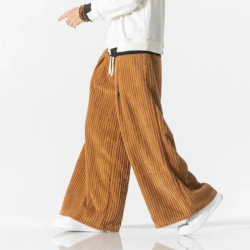 

LIBIELIY Men Corduroy Pants Harajuku Mens Solid Color Wide Leg Harem Pants Mens Vintage Streetwear Casual Jogging Trousers Overs