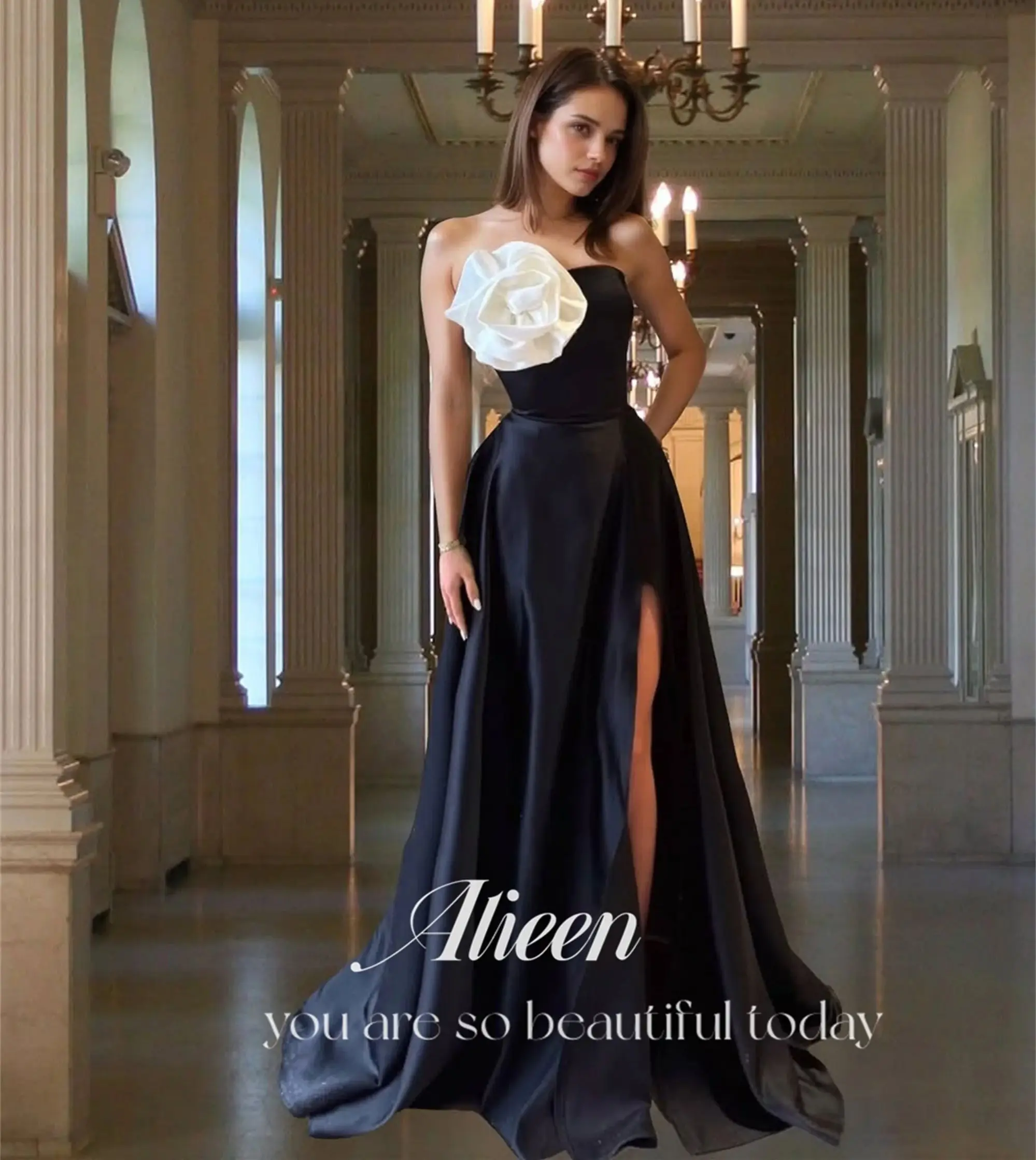 Aileen Black Formal Dresses for Special Occasions Women Evening Dress Woman Customized Satin Women's Luxury Evening Dress Brand