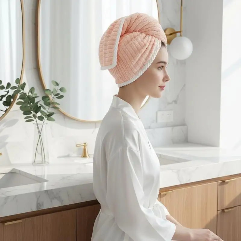 New Microfiber Hair Drying Towel Cap Super Absorbent Quick Dry with Button Closure for Long Thick Curly Hair Home Use