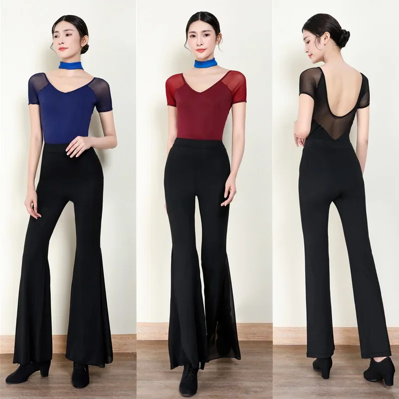 

Female body suit, adult dance combo training suit, patchwork mesh slimming etiquette training model runway suit
