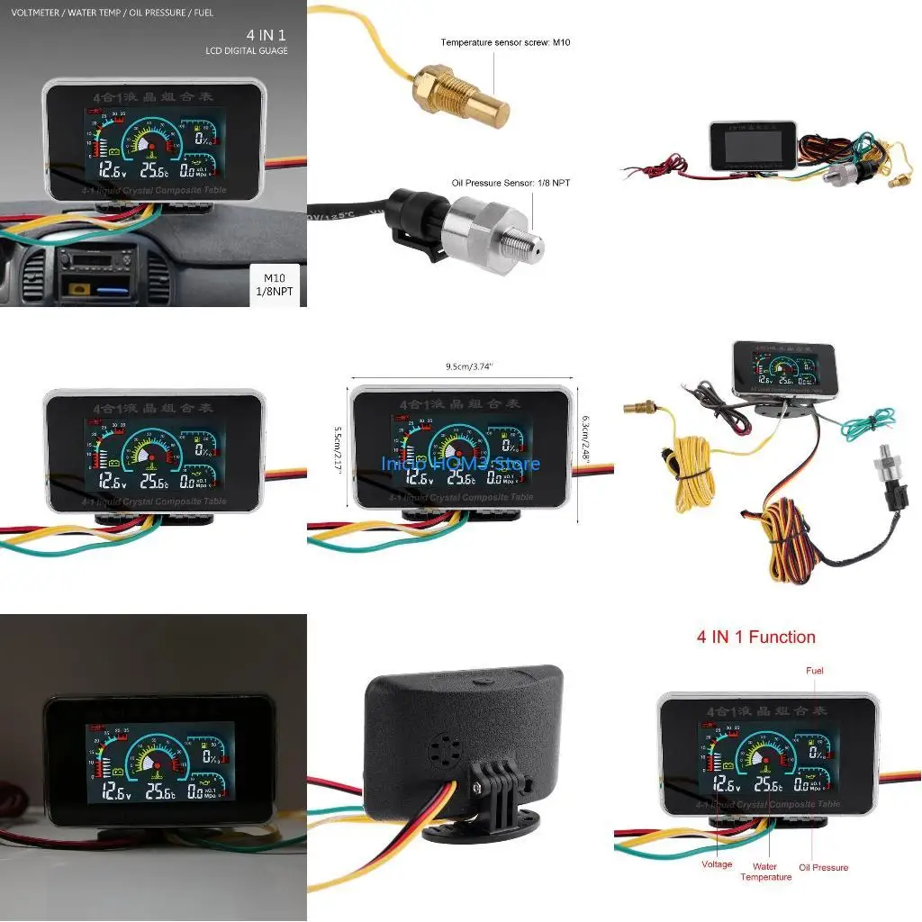 A5YD 12V-24V Auto Large Cluster Gauges  Combination Instrument Multifunction Voltages Meter Water Temperature Gauges