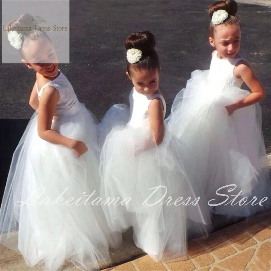 

Lace Flower Girl Dresses Pearls Half Sleeves Princess Holy First Communion Dress Tulle Wedding Party Dress