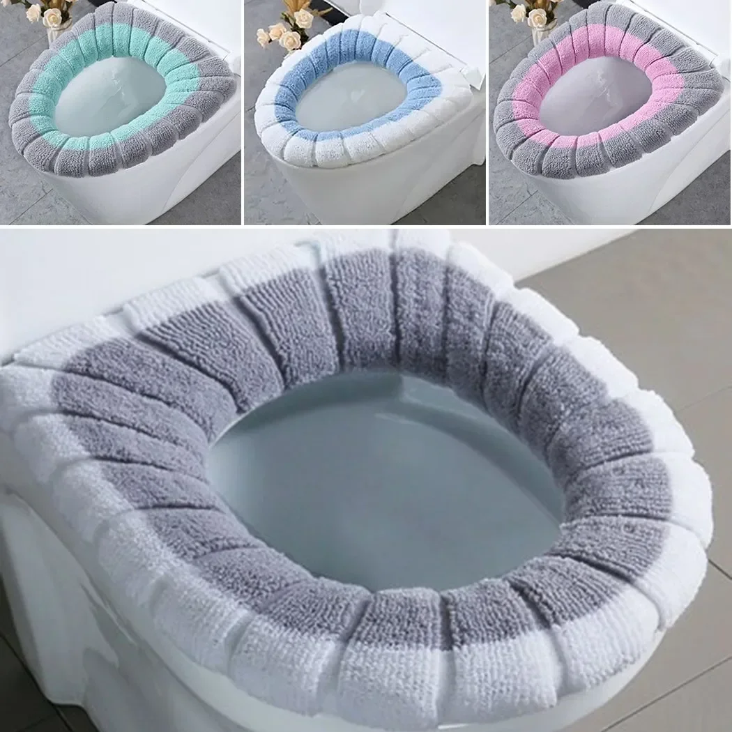 

Bathroom Toilet Seat Cover Mat Winter Warm Soft Washable Bathroom Toilet Pad With Handle New Thicker Knitting Closestool Mat