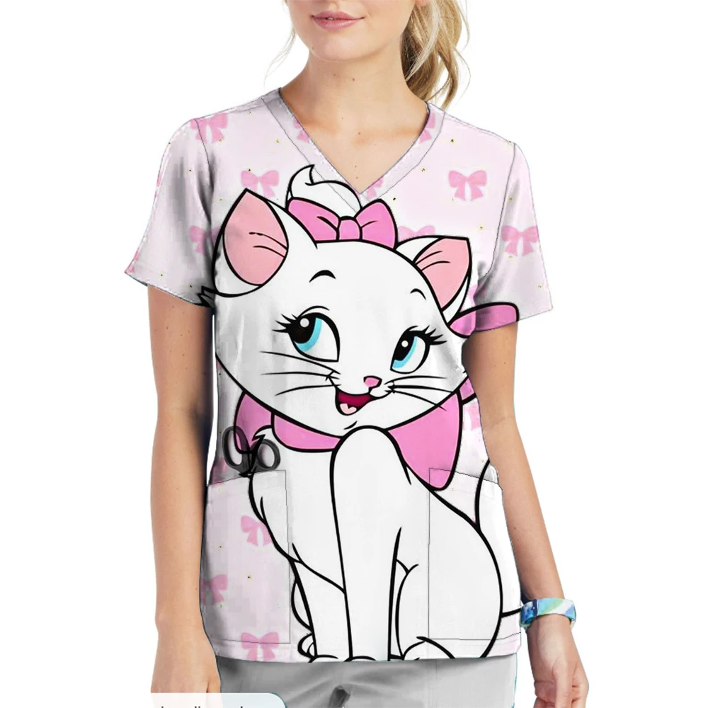 Kerst Apotheker Tandarts Veterinaire Verpleegkundige Tops Disney Mary Kat Print Schoonheid Verpleegkundige Scrubs Kleding Beauty Spa Lab Scrubs Blouse
