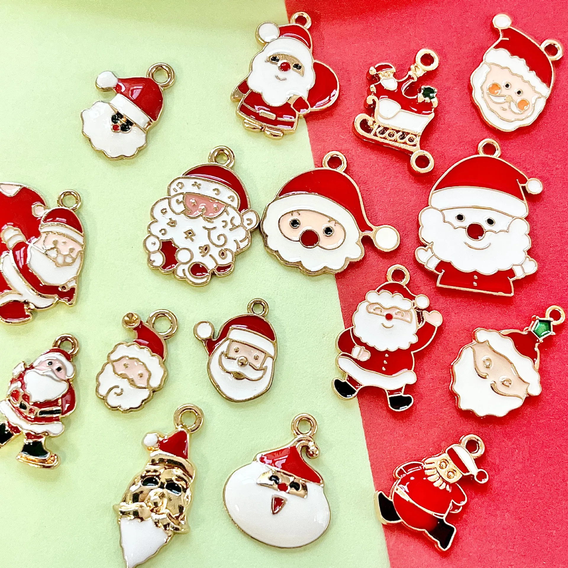 혼합 10개 크리스마스 합금 에나멜 참 - 크리스마스 산타클로스 시리즈 펜던트 DIY 팔찌 키체인 공예용 (아연 합금)