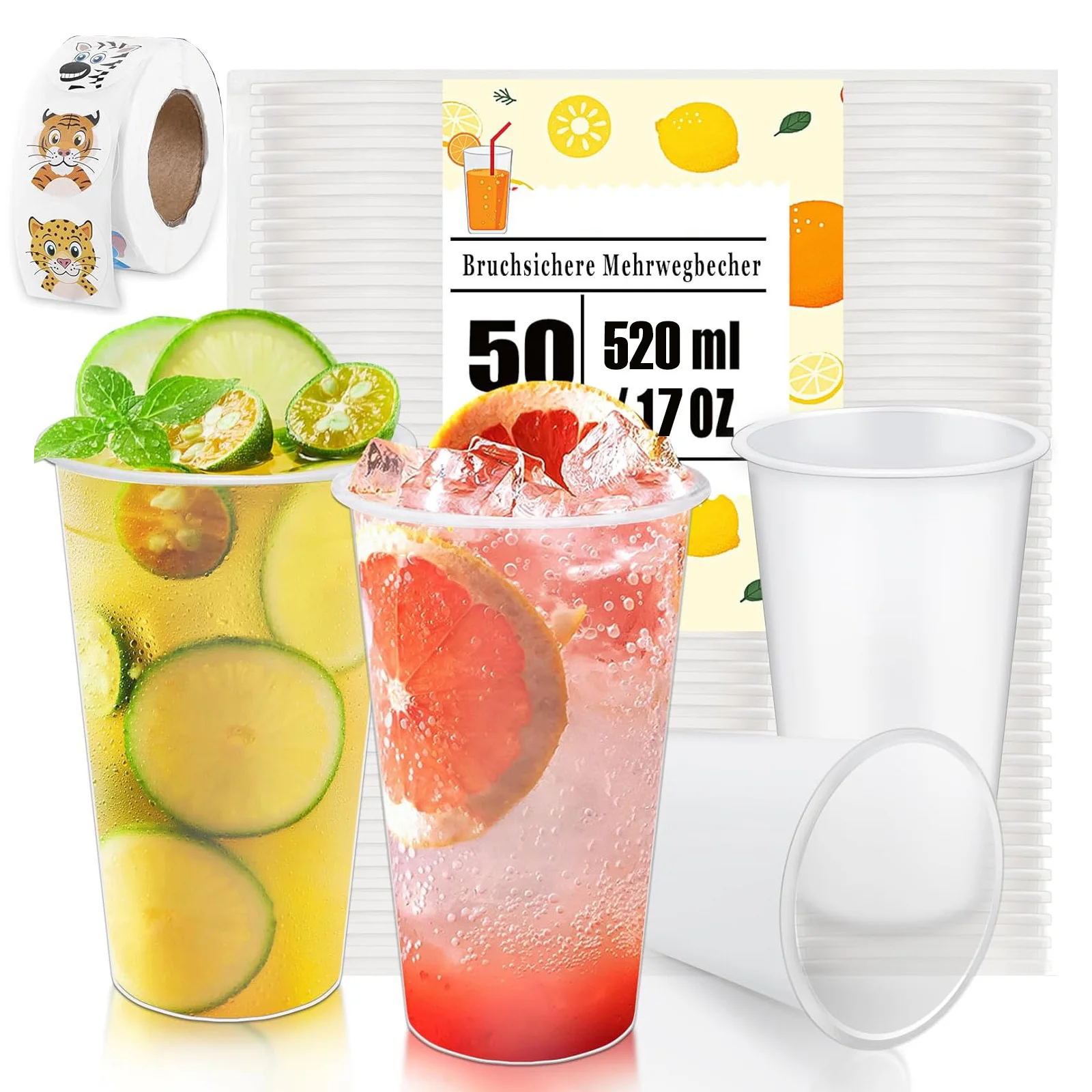 SIAZIH 50 Pcs Disposable Frosted Plastic Cups for Picnics, Family Gatherings and Parties, Christmas, Halloween, 520ml