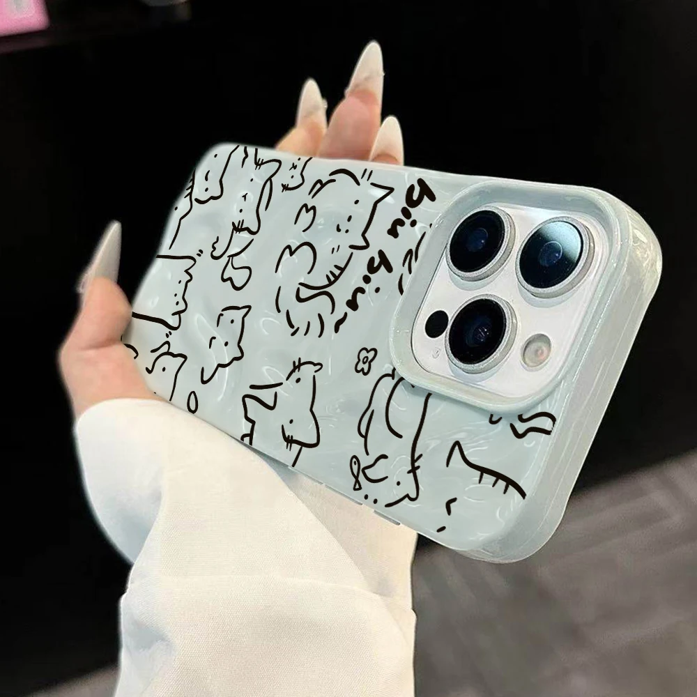 Kawaii Katzenlinien Niedliches Design Weiche Silikon-Handyhülle für iPhone 17 16 15 14 13 12 11 Pro Max 14 Plus 17Air Falten-Wellen-Design – Detail 1
