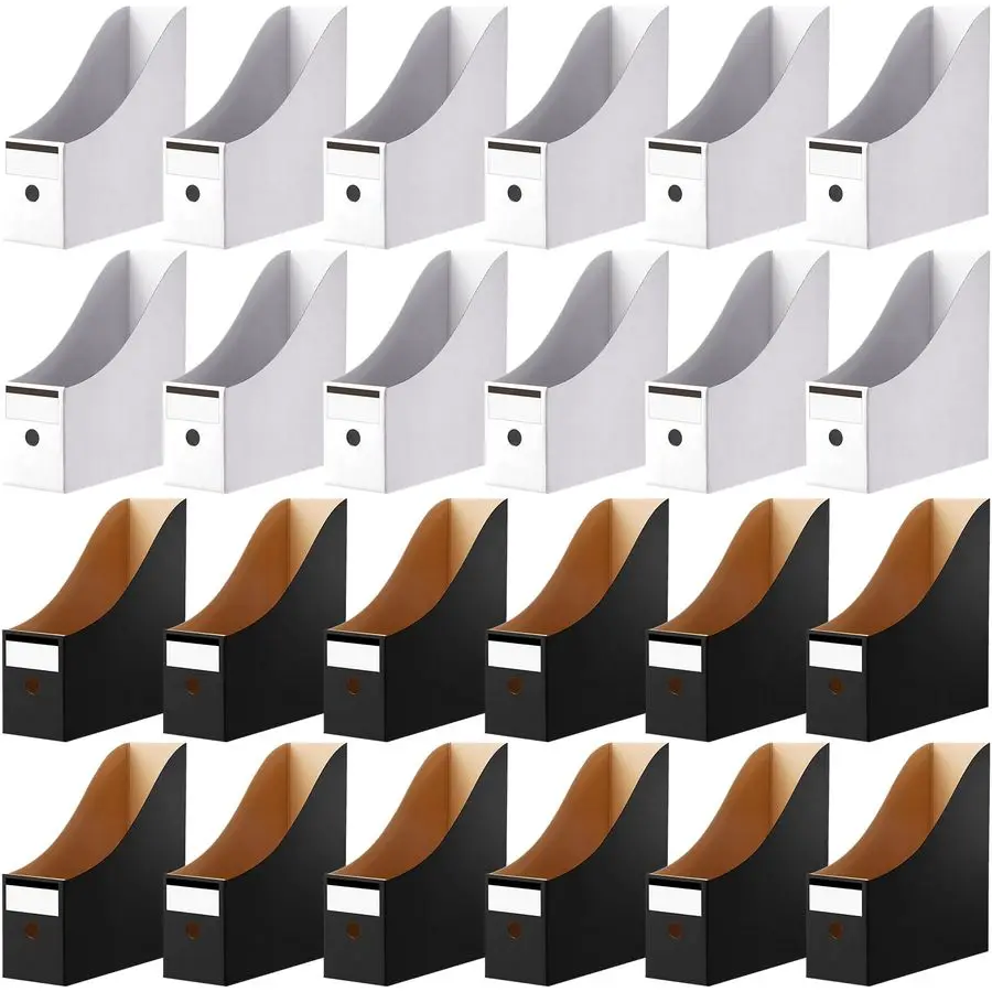 

24 Pcs Cardboard Magazine File Holders Magazine Book Bin Box with Label Sticker Paper Organizer Storage Folder for Desk Shelves