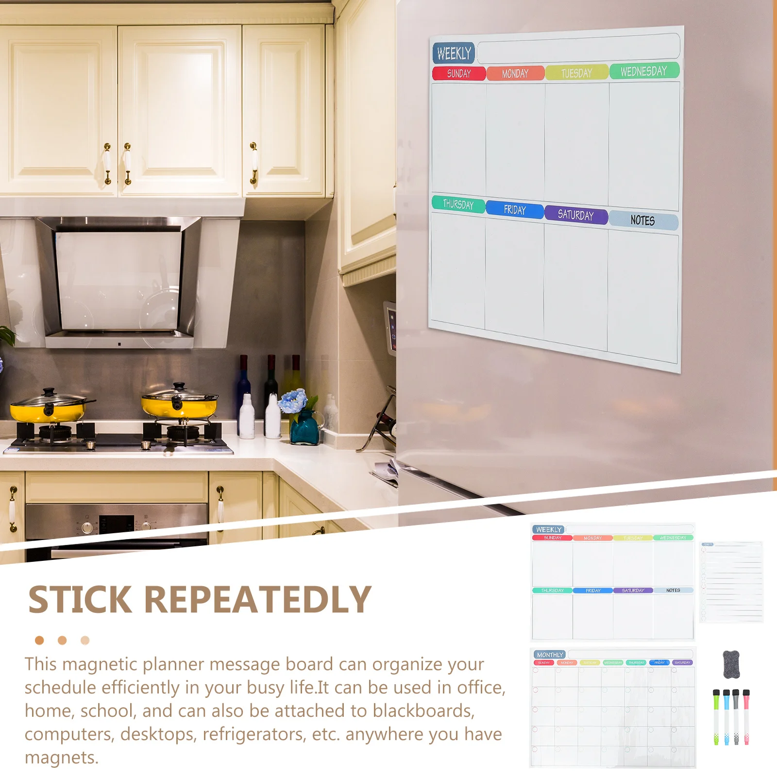 

1 Set of Magnetic Calendar Whiteboard Dry Erase Planner for Efficient Organization