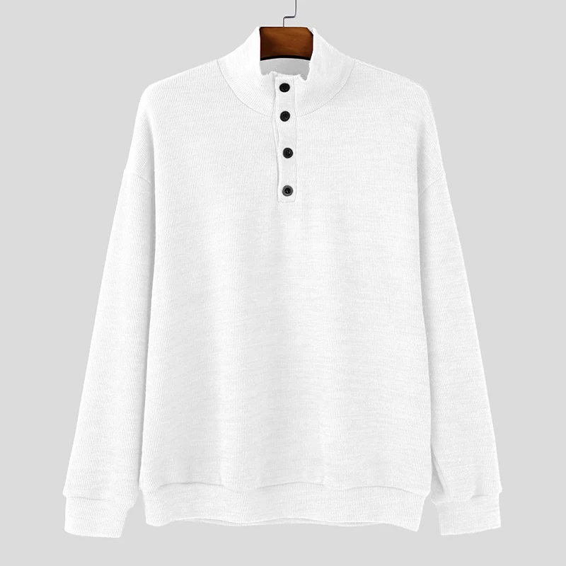 INCERUN بلوفرات رجالية بلون سادة محبوكة بياقة مدورة وأكمام طويلة سترات رجالية ملابس خروج محبوكة على الموضة ملابس رجالية غير رسمية