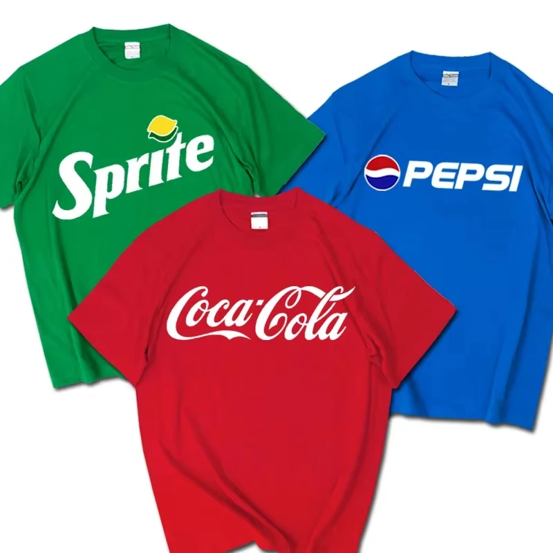 Camiseta de Verano de Algodón con Diseño de Pepsi Cola y Sprite, Nueva Colección Limitada, Marca de Moda INS, Unisex, Manga Corta