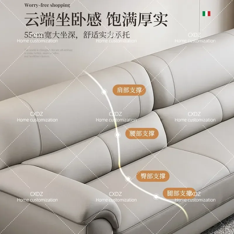 Nordic Leather Sofa Living Room 2024 New First Layer Cowhide Three Person Double Furniture Small Apartment