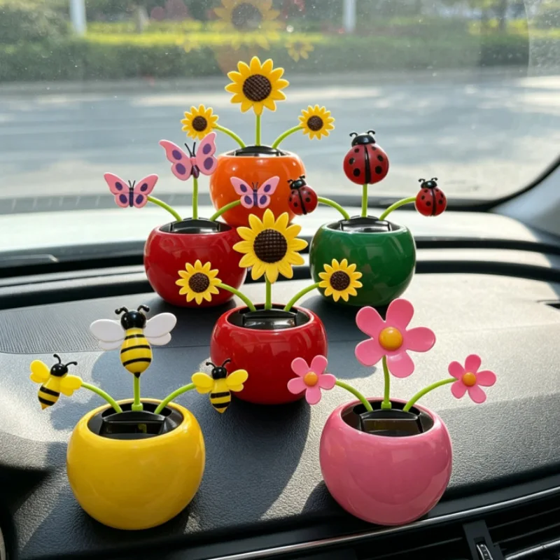 Car Ornament Solar Sunflower Ornaments Swaying Honey Bee Decoration Bedroom Decor Items Swinging Ornaments Flower Bobblehead