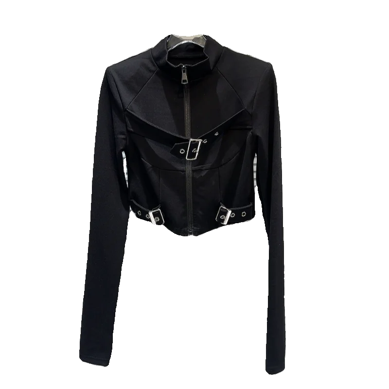 

Футболка Metal Bule Long Sve с воротником-стойкой на молнии, модная женская хлопковая футболка, весна 2021, новинка Sle, сексуальная девушка Sle