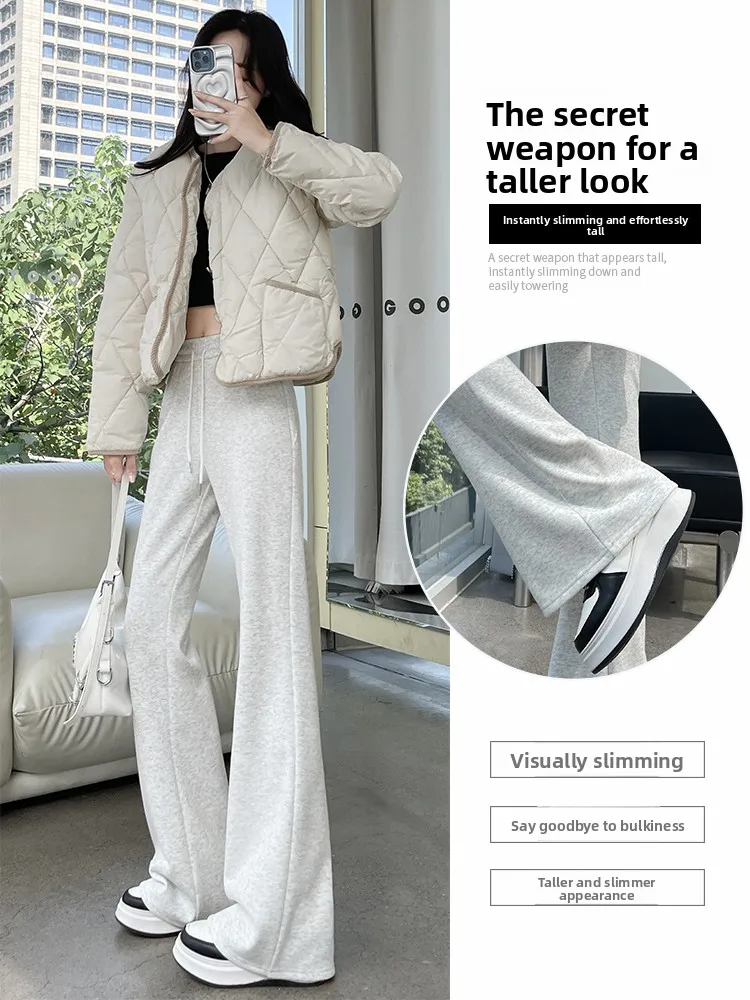 Damen Fce-gefütterte Micro-Flared-Hose, Bla, lässige Yoga-Hose, hohe Taille, Baumwollmischung, dehnbare Hose für Herbst und Winter