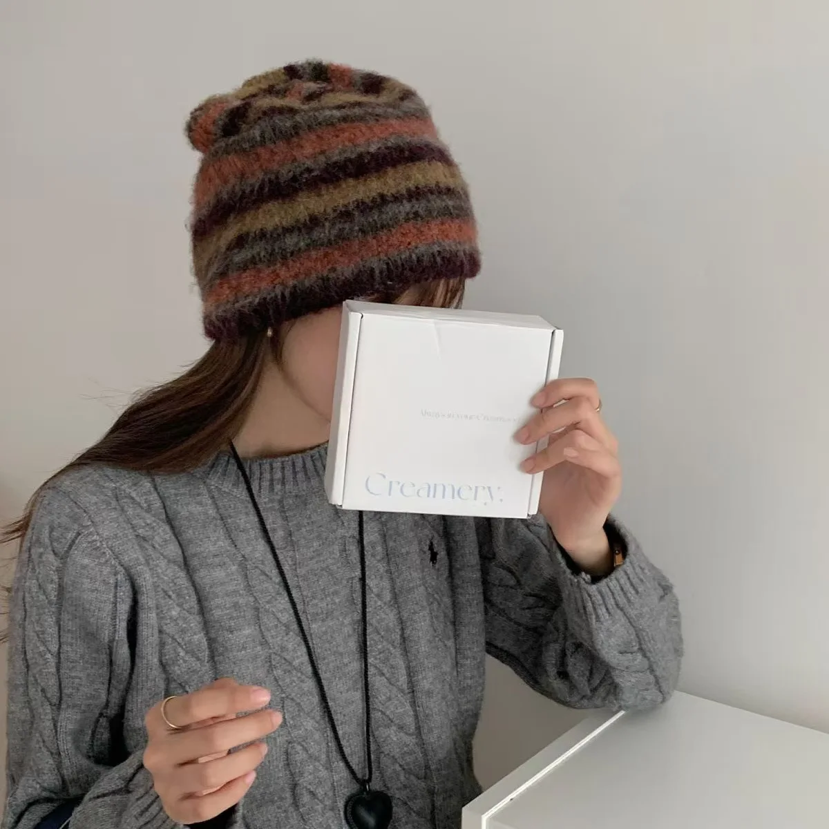 Striped Knitted Beanies Hats For Women&Men Winter Plush Warm Skullies Hat Unisex Outdoor Coldproof Ski Ear Protection Caps Gorro